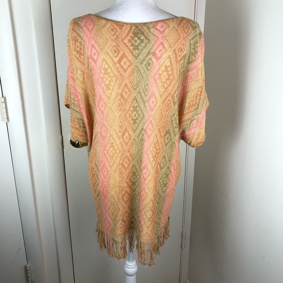 RUBY RD WOMENS AZTEC PRINT TUNIC TOP FRINGE HEMLINE SHOT SLEEVE SZ XL - Picture 4 of 7